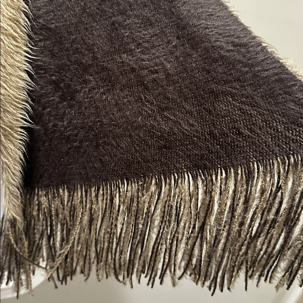 Brown and Tan Fringed reversible soft Scarf